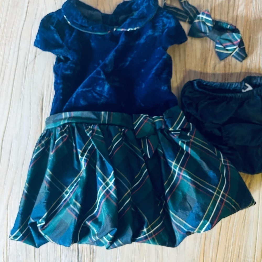 Janie and Jack Velvet Bow Plaid poof Bubble skirt Dress